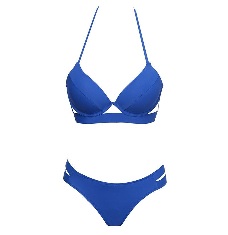 Maillots de bain léopard femme été bandeau sans bretelles maillots de bain femme licou triangle bas de bikini doux maillots de bain deux pièces taille basse push-up bikini ensemble de maillots de bain