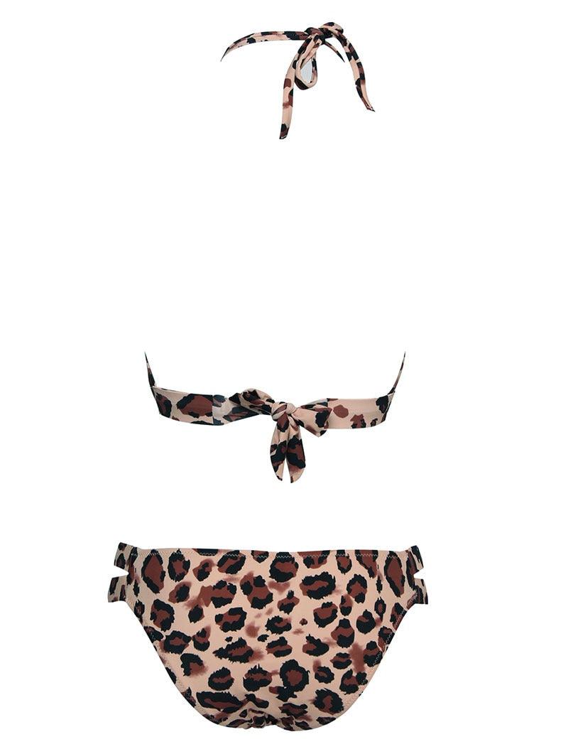 Maillots de bain léopard femme été bandeau sans bretelles maillots de bain femme licou triangle bas de bikini doux maillots de bain deux pièces taille basse push-up bikini ensemble de maillots de bain