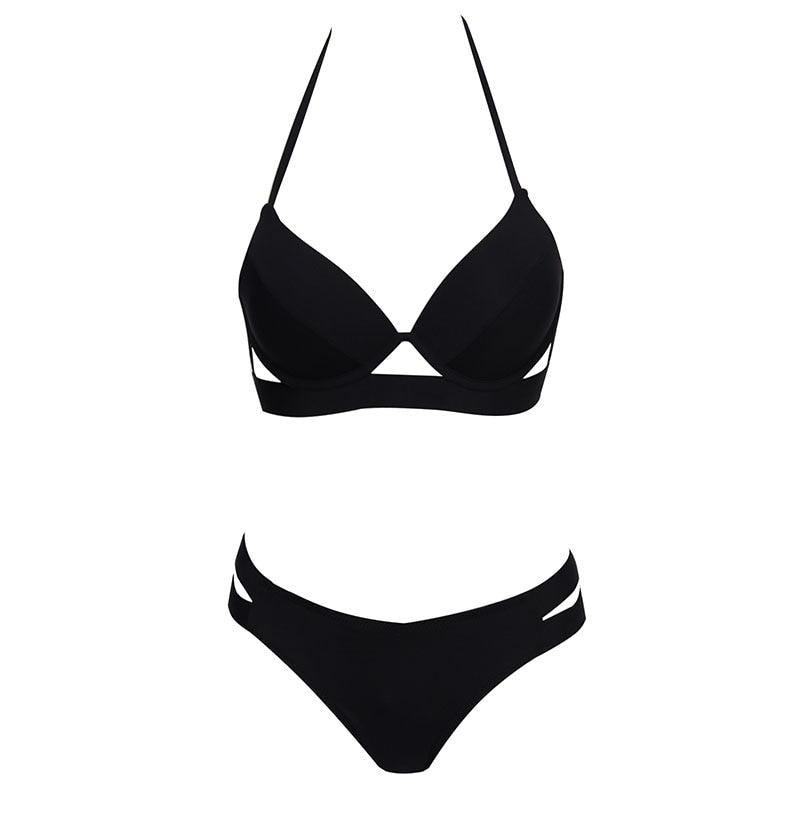 Maillots de bain léopard femme été bandeau sans bretelles maillots de bain femme licou triangle bas de bikini doux maillots de bain deux pièces taille basse push-up bikini ensemble de maillots de bain