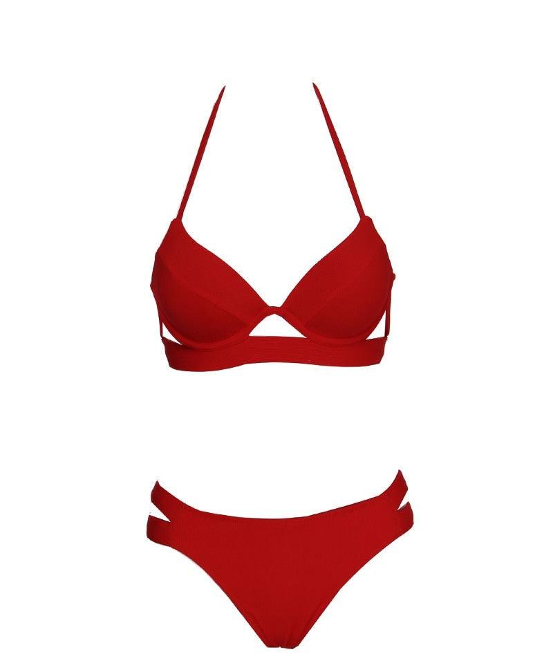 Maillots de bain léopard femme été bandeau sans bretelles maillots de bain femme licou triangle bas de bikini doux maillots de bain deux pièces taille basse push-up bikini ensemble de maillots de bain