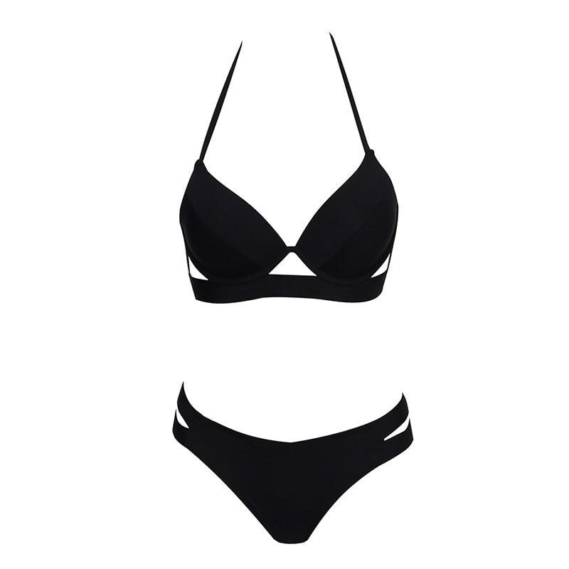 Maillots de bain léopard femme été bandeau sans bretelles maillots de bain femme licou triangle bas de bikini doux maillots de bain deux pièces taille basse push-up bikini ensemble de maillots de bain