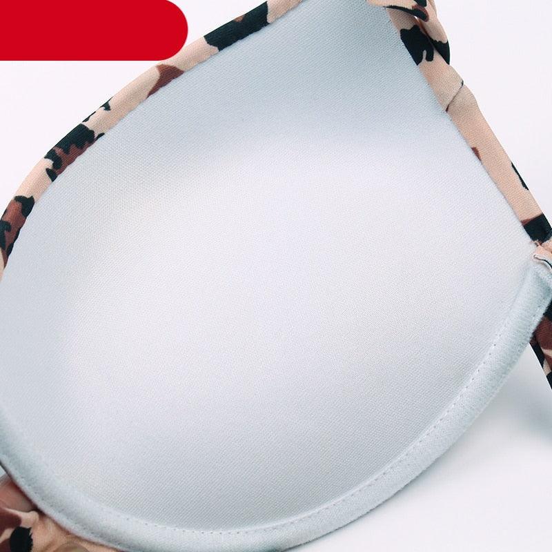 Maillots de bain léopard femme été bandeau sans bretelles maillots de bain femme licou triangle bas de bikini doux maillots de bain deux pièces taille basse push-up bikini ensemble de maillots de bain