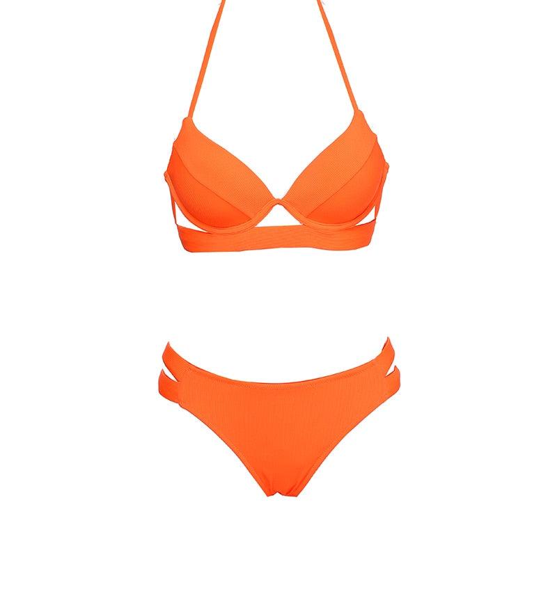 Maillots de bain léopard femme été bandeau sans bretelles maillots de bain femme licou triangle bas de bikini doux maillots de bain deux pièces taille basse push-up bikini ensemble de maillots de bain