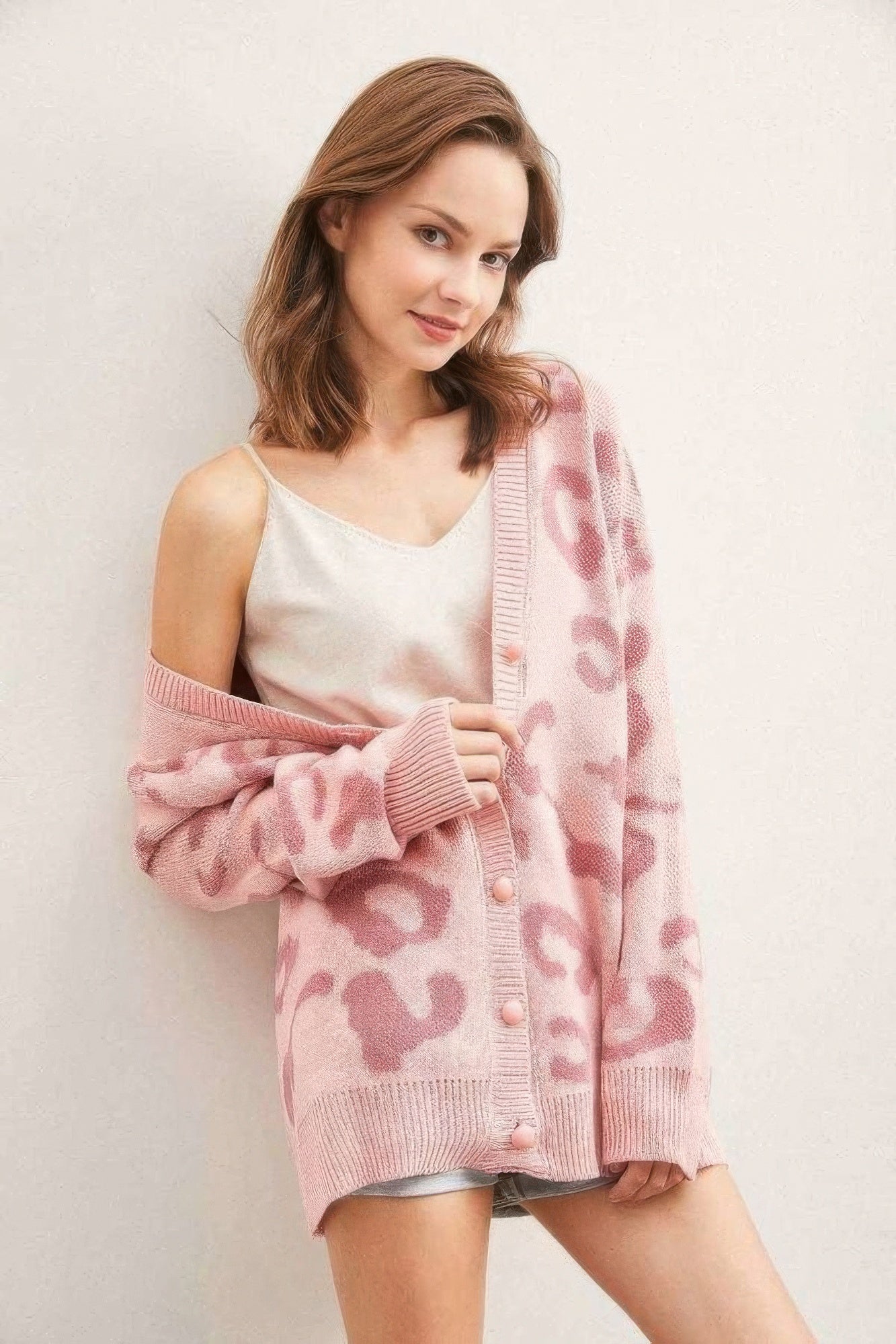 Cardigan boutonné imprimé léopard