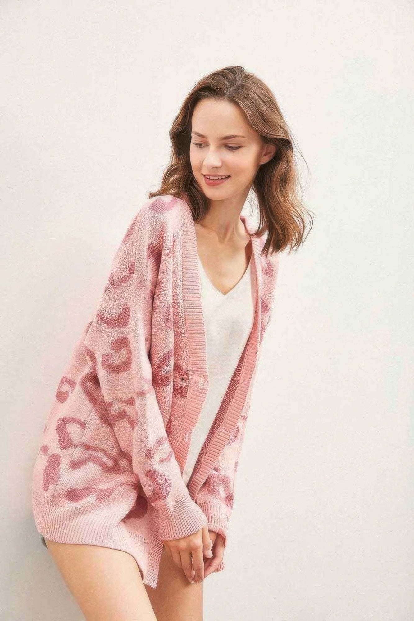 Cardigan boutonné imprimé léopard
