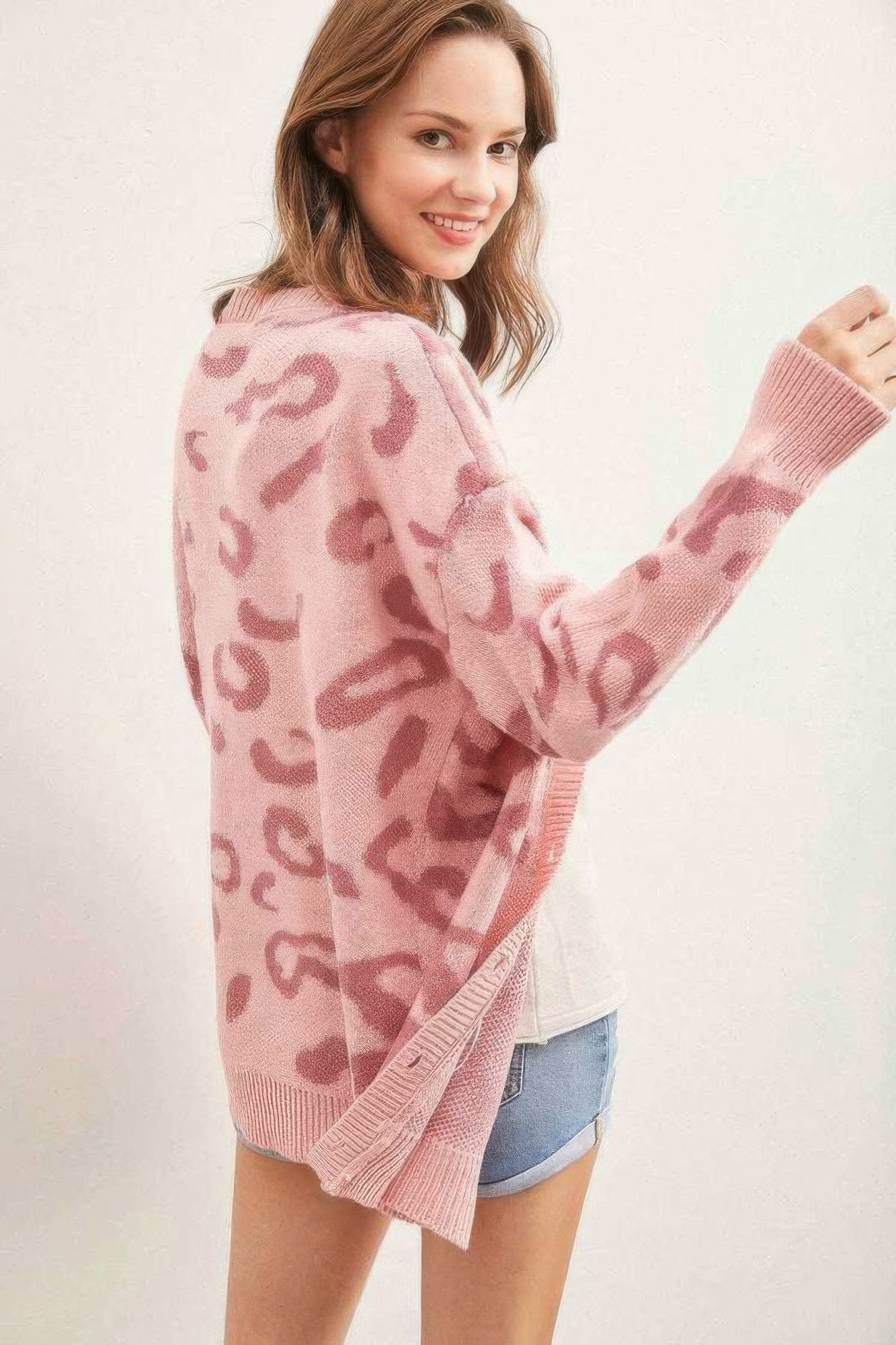 Cardigan boutonné imprimé léopard