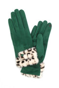 Gants léopard en fausse fourrure à bords-côtes et écran tactile