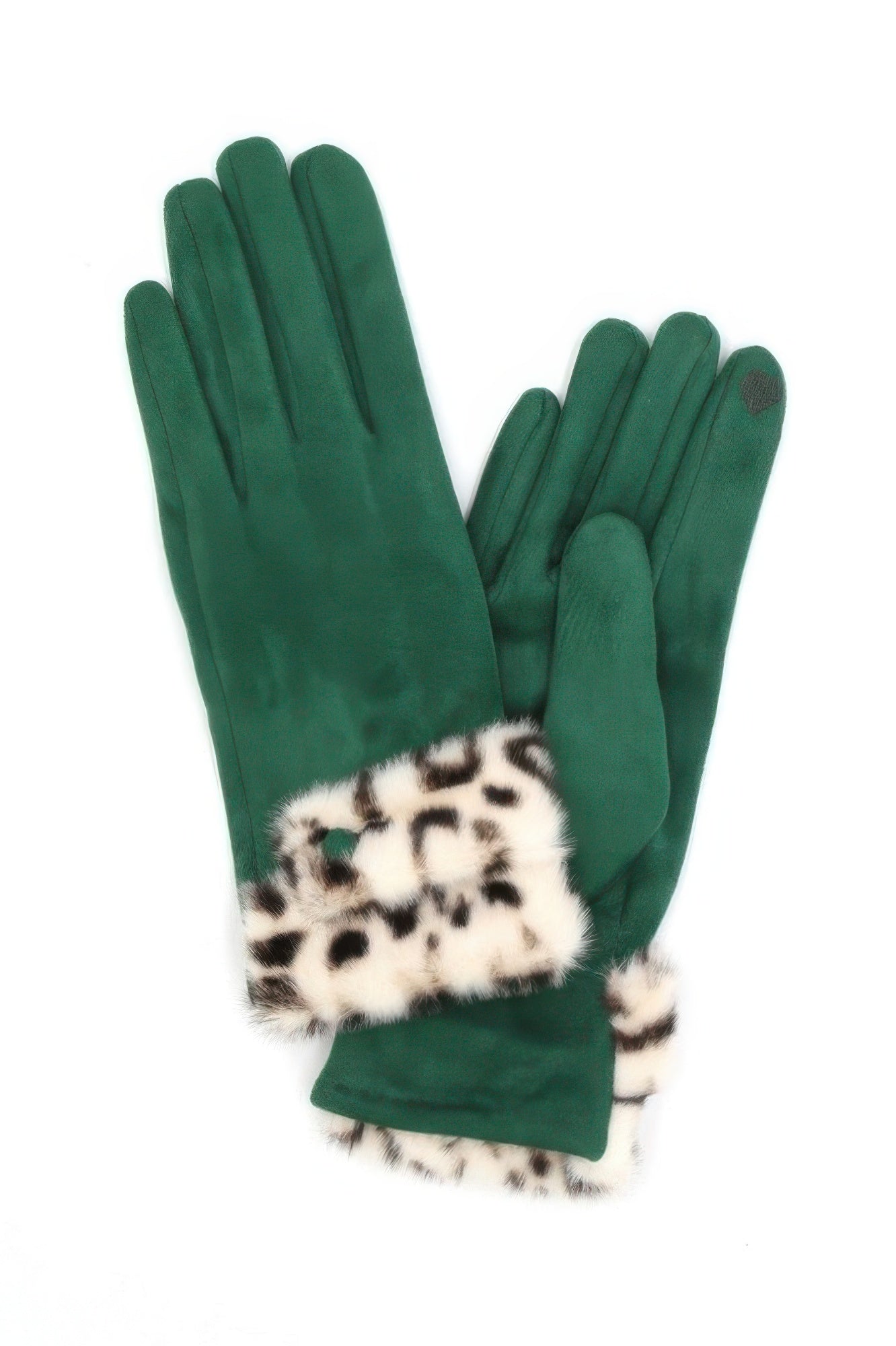 Gants léopard en fausse fourrure à bords-côtes et écran tactile