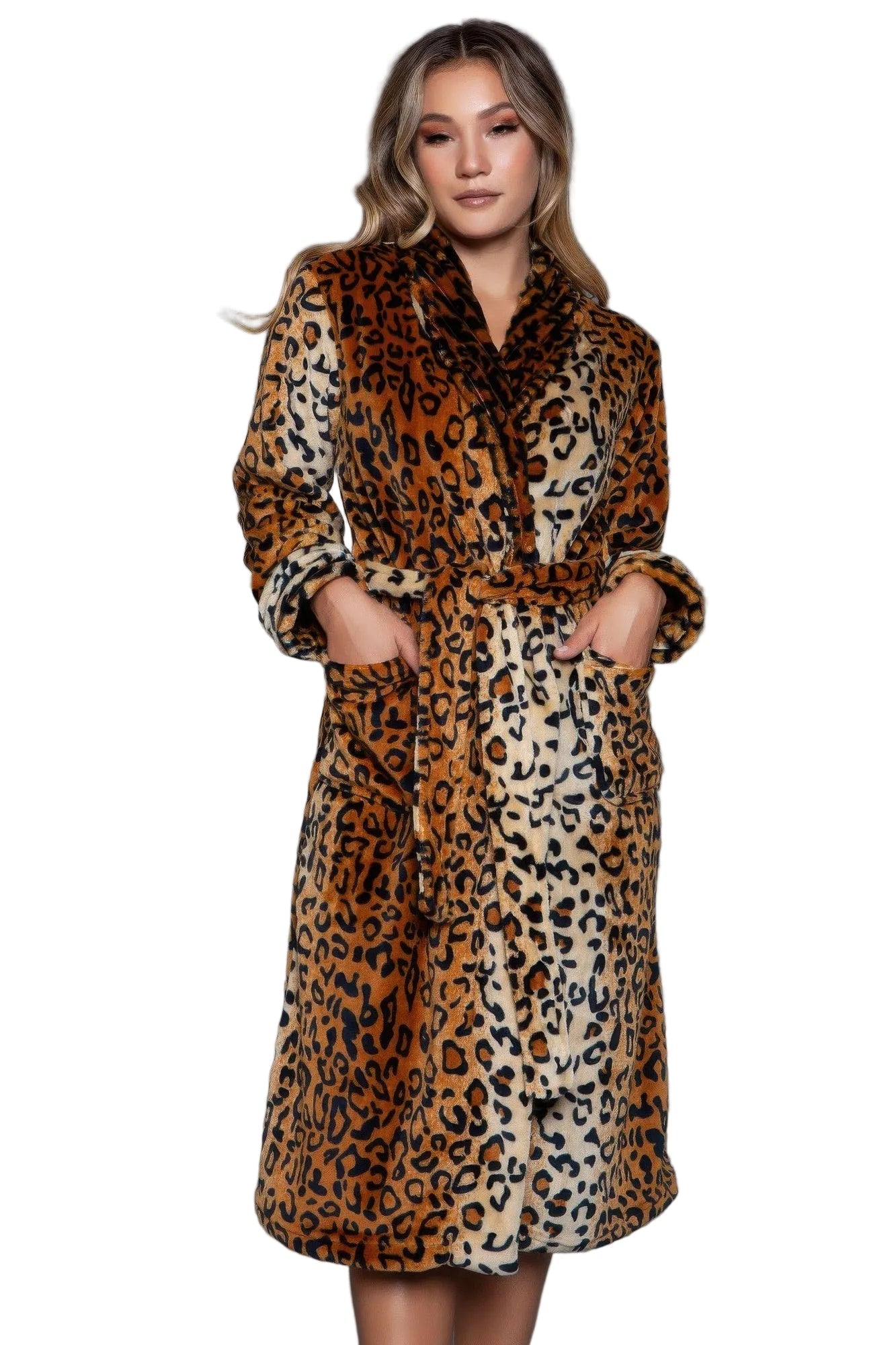 Robe de chambre léopard en peluche pour femme