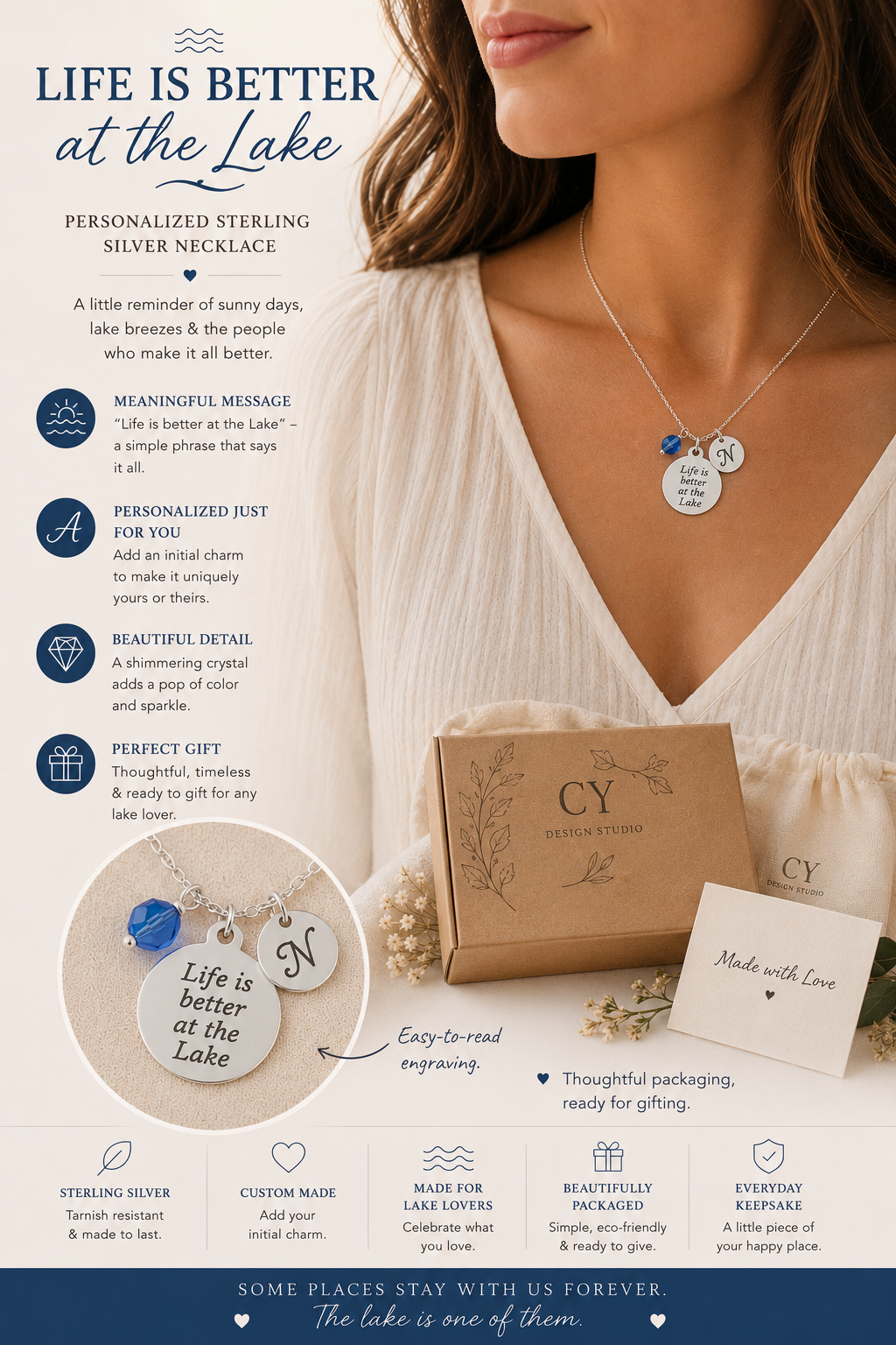 Collier « La vie est meilleure au bord du lac » - Bijoux personnalisés en argent sterling