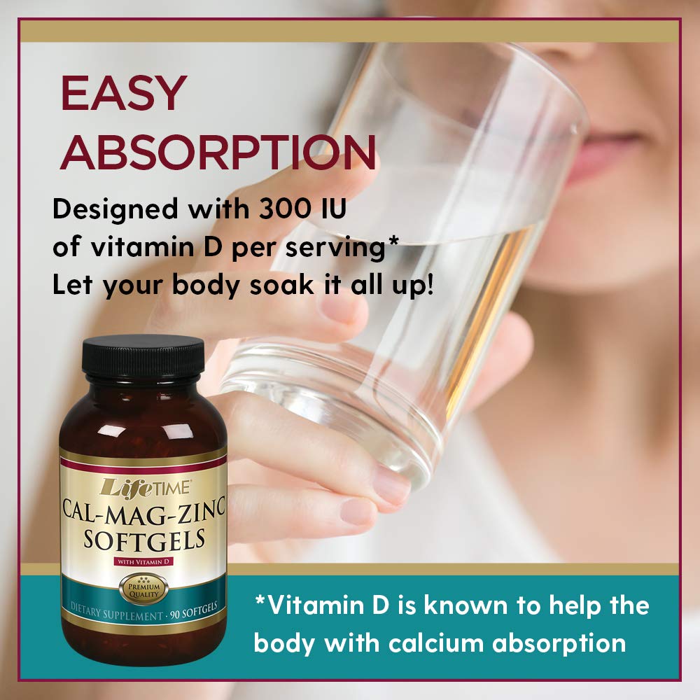 Lifetime Calcium Magnesium Zinc w/Vitamin D 90 Capsules, 30 Servings