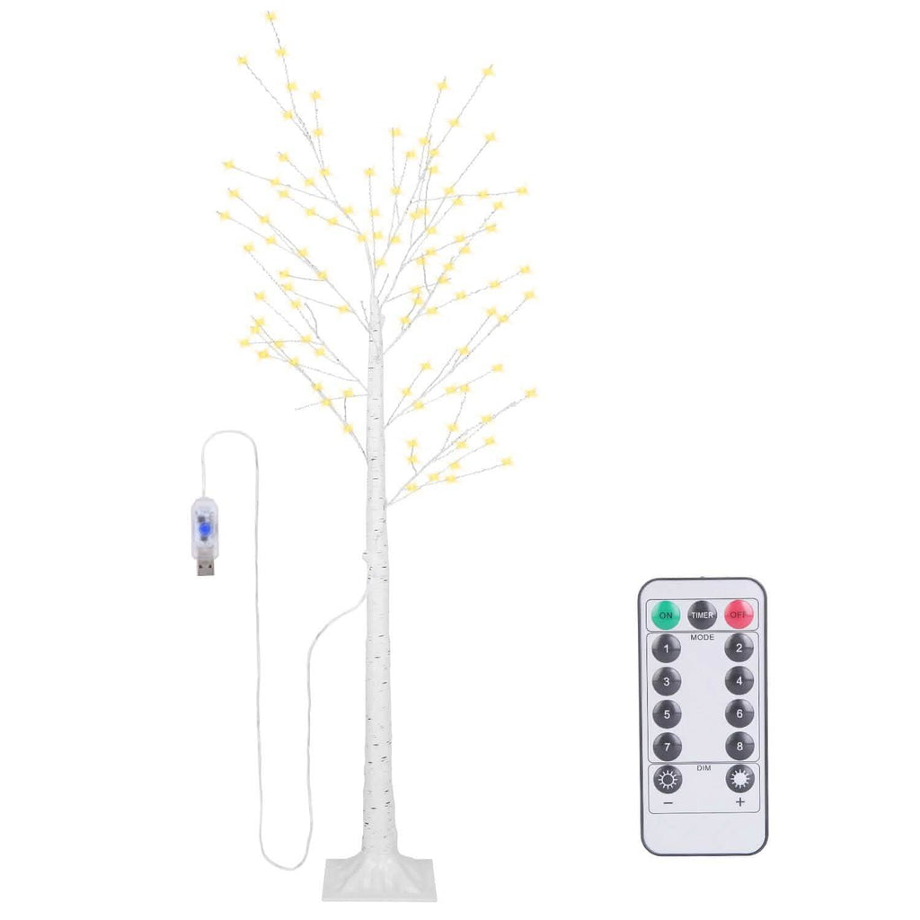 Arbre de bouleau lumineux – Arbre artificiel en bouleau blanc avec 8 modes d'éclairage blanc chaud