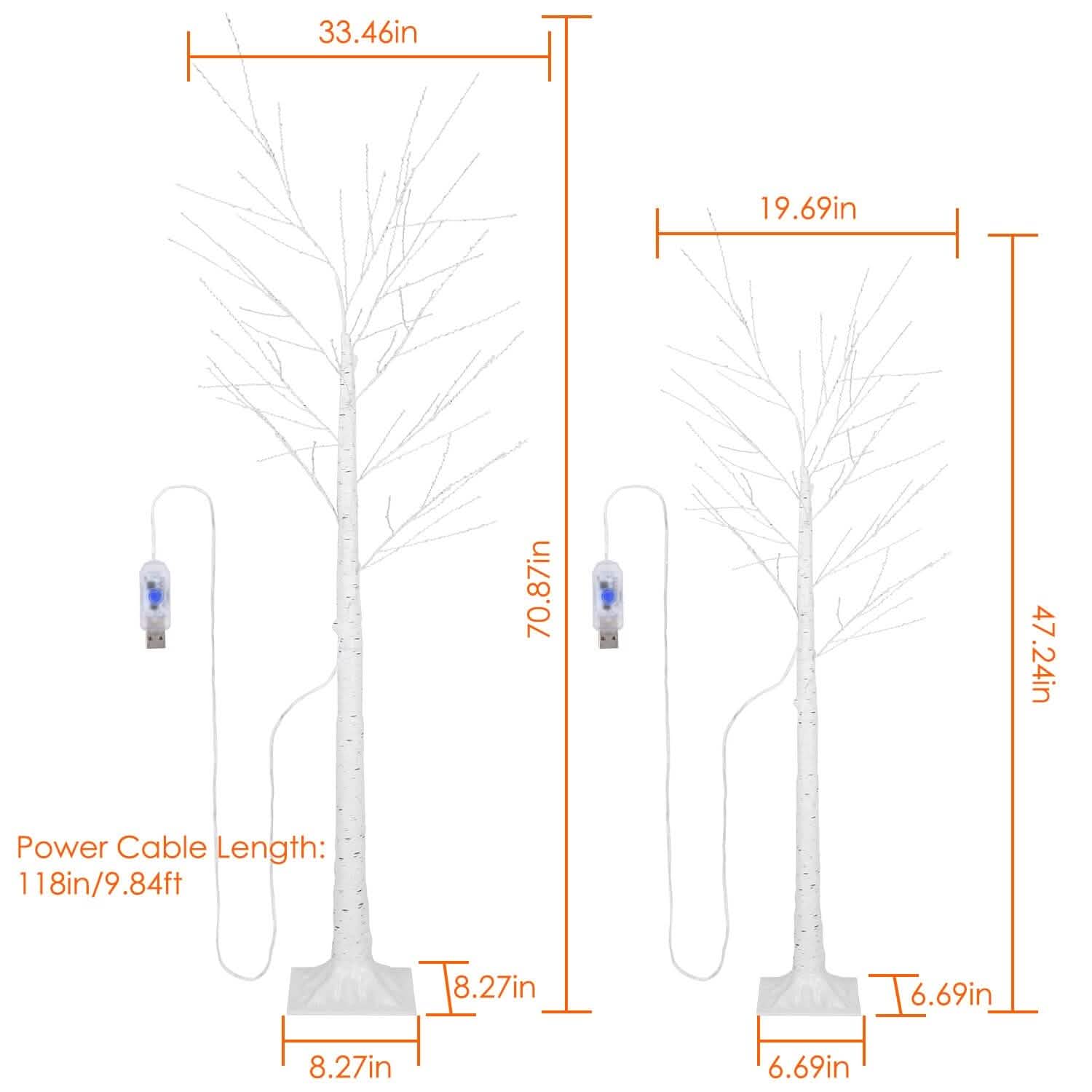 Arbre de bouleau lumineux – Arbre artificiel en bouleau blanc avec 8 modes d'éclairage blanc chaud