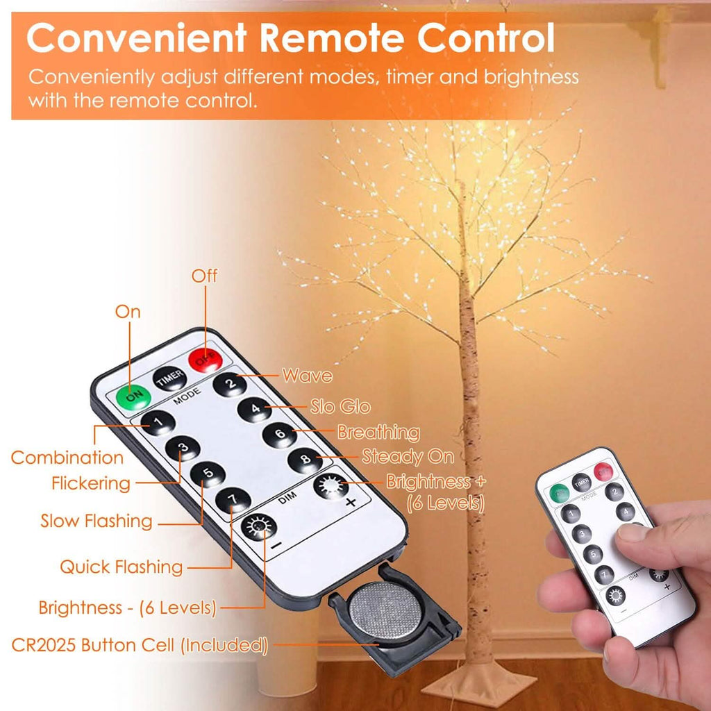 Arbre de bouleau lumineux – Arbre artificiel en bouleau blanc avec 8 modes d'éclairage blanc chaud