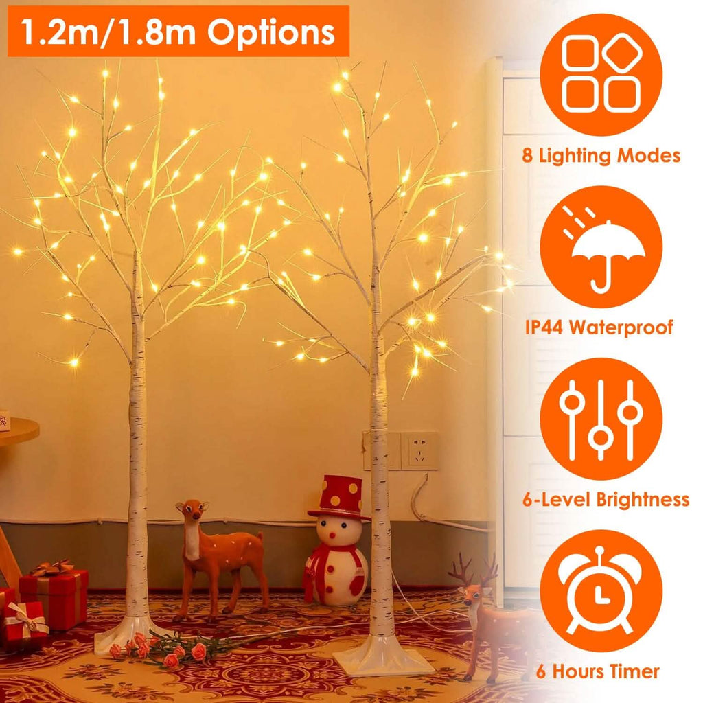 Arbre de bouleau lumineux – Arbre artificiel en bouleau blanc avec 8 modes d'éclairage blanc chaud