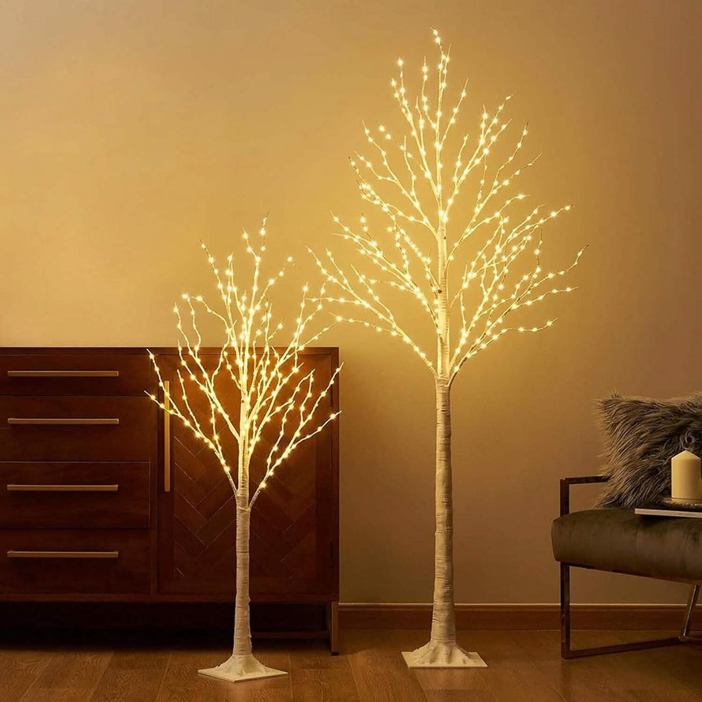 Arbre de bouleau lumineux – Arbre artificiel en bouleau blanc avec 8 modes d'éclairage blanc chaud