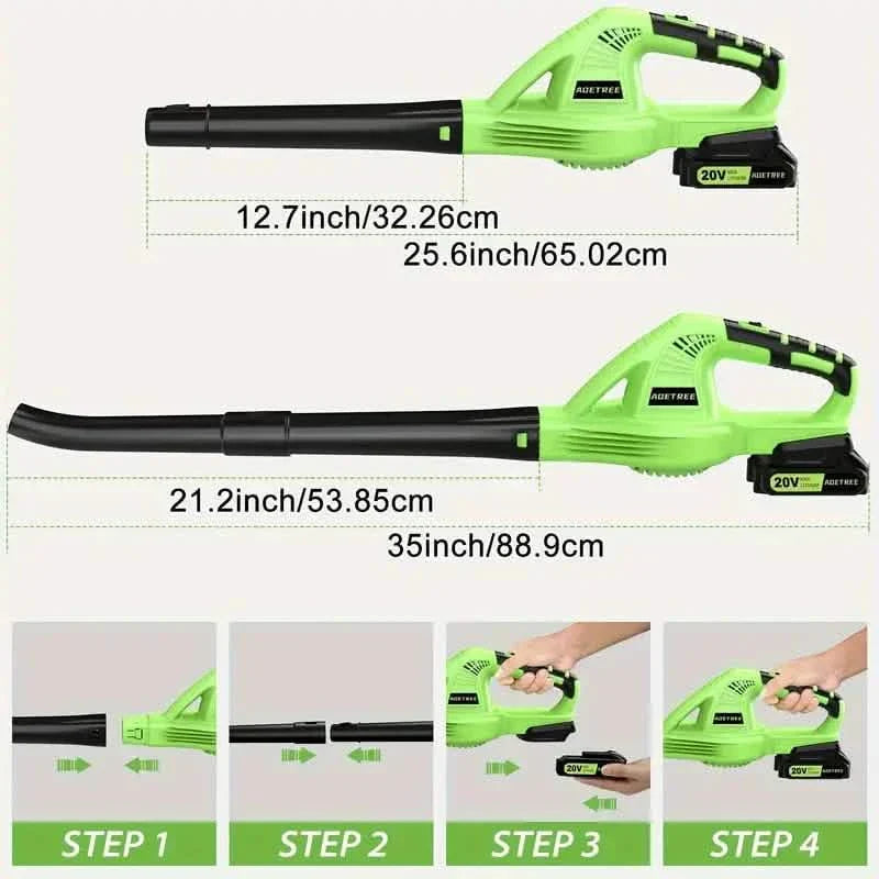 Souffleur de feuilles électrique sans fil léger pour l'entretien des pelouses avec 2 batteries et chargeur