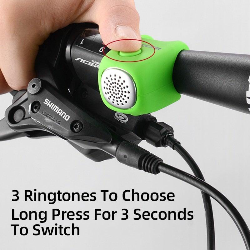 Klaxon électrique léger et portable pour vélo, klaxon de vélo de montagne, accessoires, 90 dB, coque en gel de silice pour guidon de vélo, klaxons électriques de vélo, klaxons de vélo résistants à l'eau, klaxons forts pour vélo, accessoires de vélo
