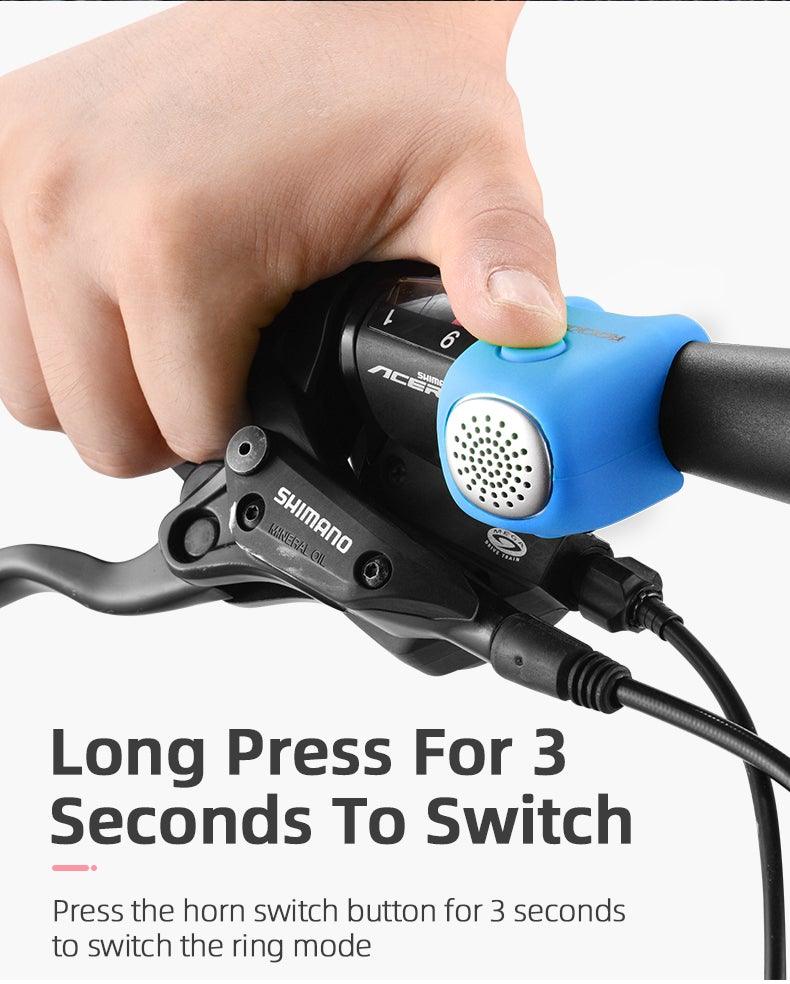 Klaxon électrique léger et portable pour vélo, klaxon de vélo de montagne, accessoires, 90 dB, coque en gel de silice pour guidon de vélo, klaxons électriques de vélo, klaxons de vélo résistants à l'eau, klaxons forts pour vélo, accessoires de vélo