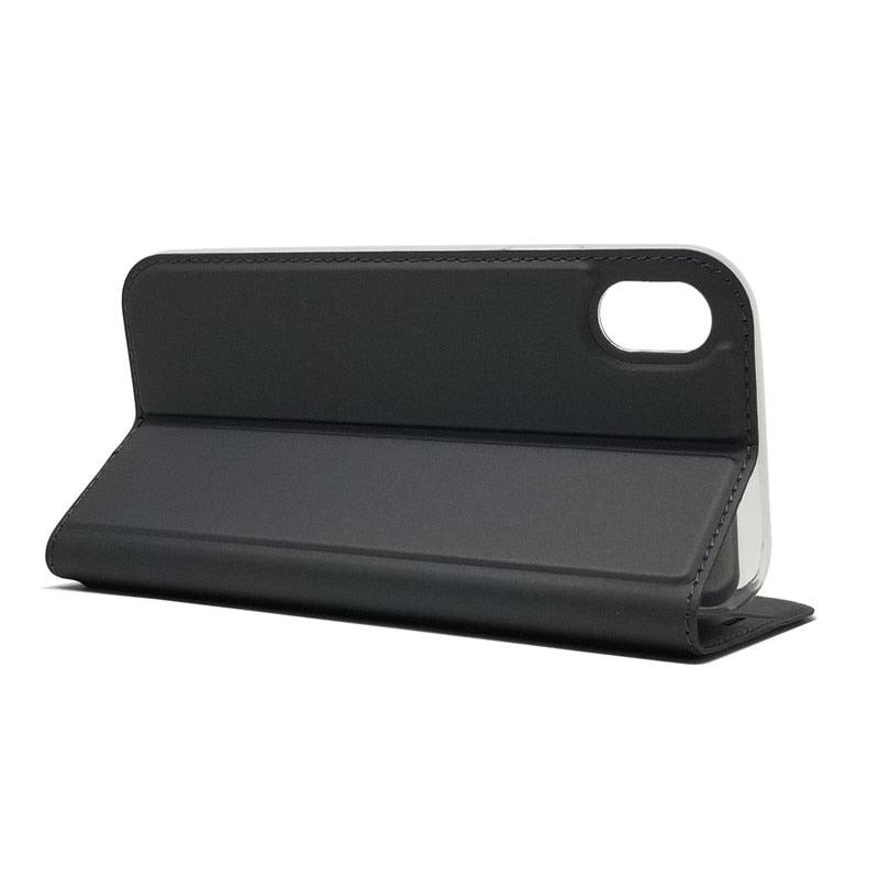 Coque légère et simple pour iPhone XS pour iPhone XS Max X XR 6S 5S 7 8 Plus 11 Pro Max Étui portefeuille de luxe à rabat magnétique en cuir PU avec fermeture magnétique Coque de protection intégrale pour iPhone