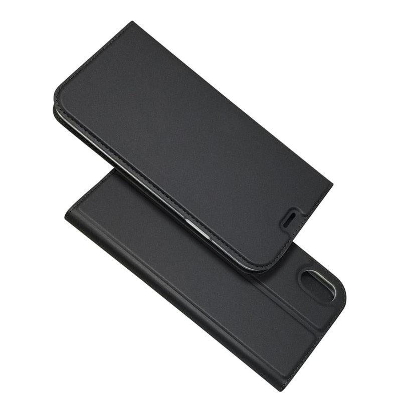 Coque légère et simple pour iPhone XS pour iPhone XS Max X XR 6S 5S 7 8 Plus 11 Pro Max Étui portefeuille de luxe à rabat magnétique en cuir PU avec fermeture magnétique Coque de protection intégrale pour iPhone