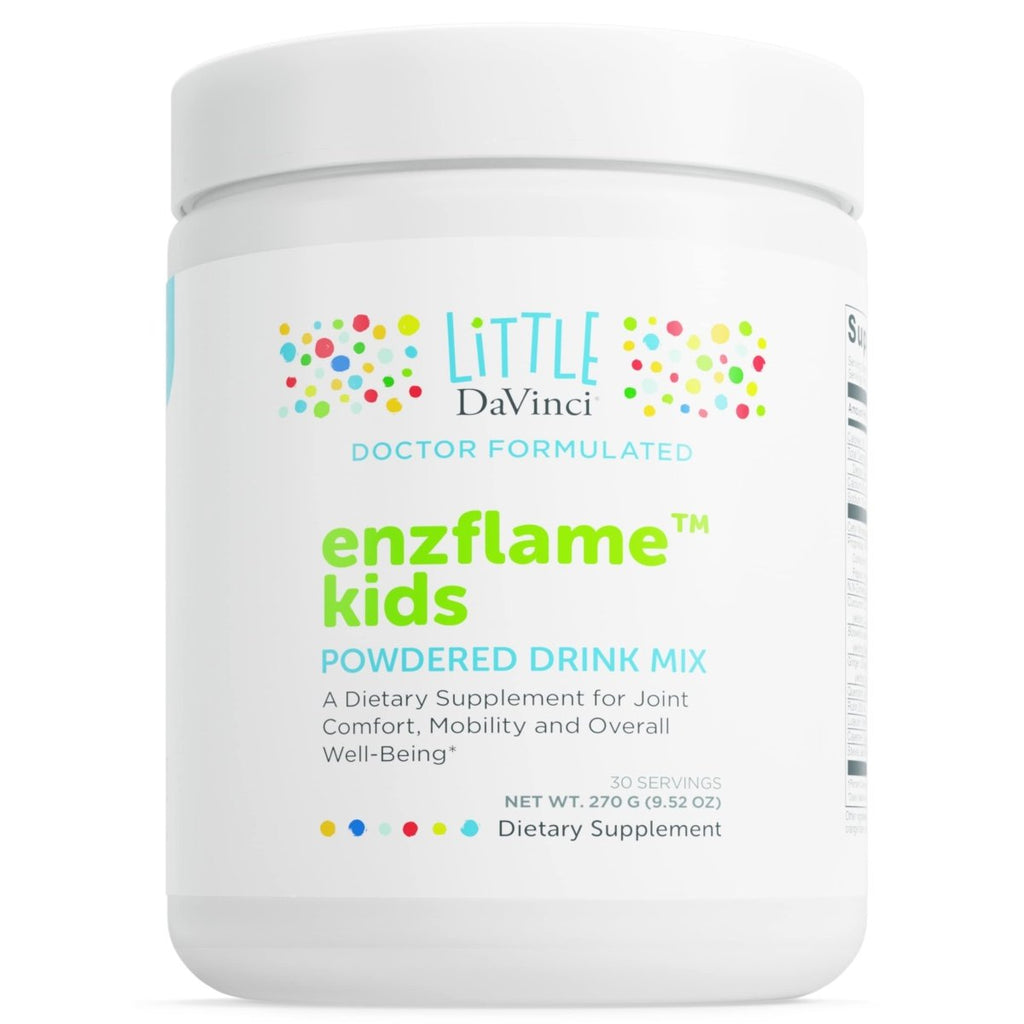 Little DaVinci Enzflame Kids - Complément alimentaire en poudre pour soutenir le confort musculaire et articulaire, la mobilité et la santé immunitaire - Saveur orange - 30 portions