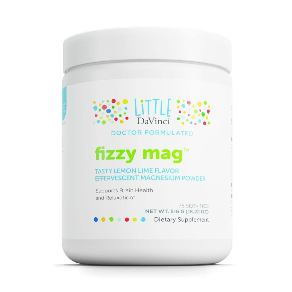 Little DaVinci Fizzy Mag - Complément de magnésium effervescent pour enfants pour soutenir la santé cérébrale, la relaxation et le comportement - Saveur citron-citron vert - 516 g, 75 portions