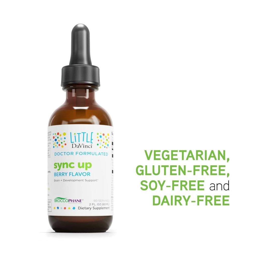 Little DaVinci Sync Up - Complément liquide pour enfants pour le soutien des fonctions cognitives, de l'interaction sociale, de la concentration et de la réponse immunitaire - Saveur baie - 60 ml, 60 portions