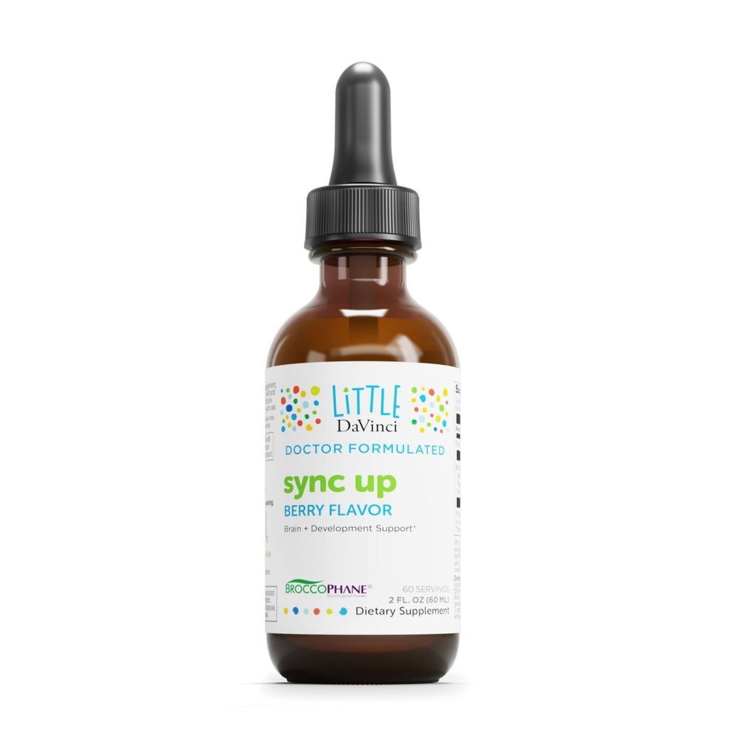 Little DaVinci Sync Up - Complément liquide pour enfants pour le soutien des fonctions cognitives, de l'interaction sociale, de la concentration et de la réponse immunitaire - Saveur baie - 60 ml, 60 portions