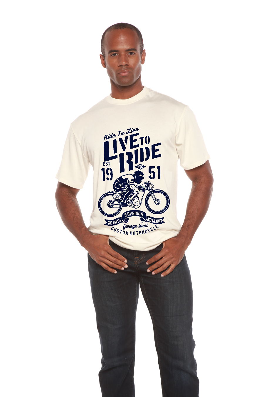 T-shirt graphique à manches courtes pour homme en viscose de bambou/coton biologique "Live To Ride"
