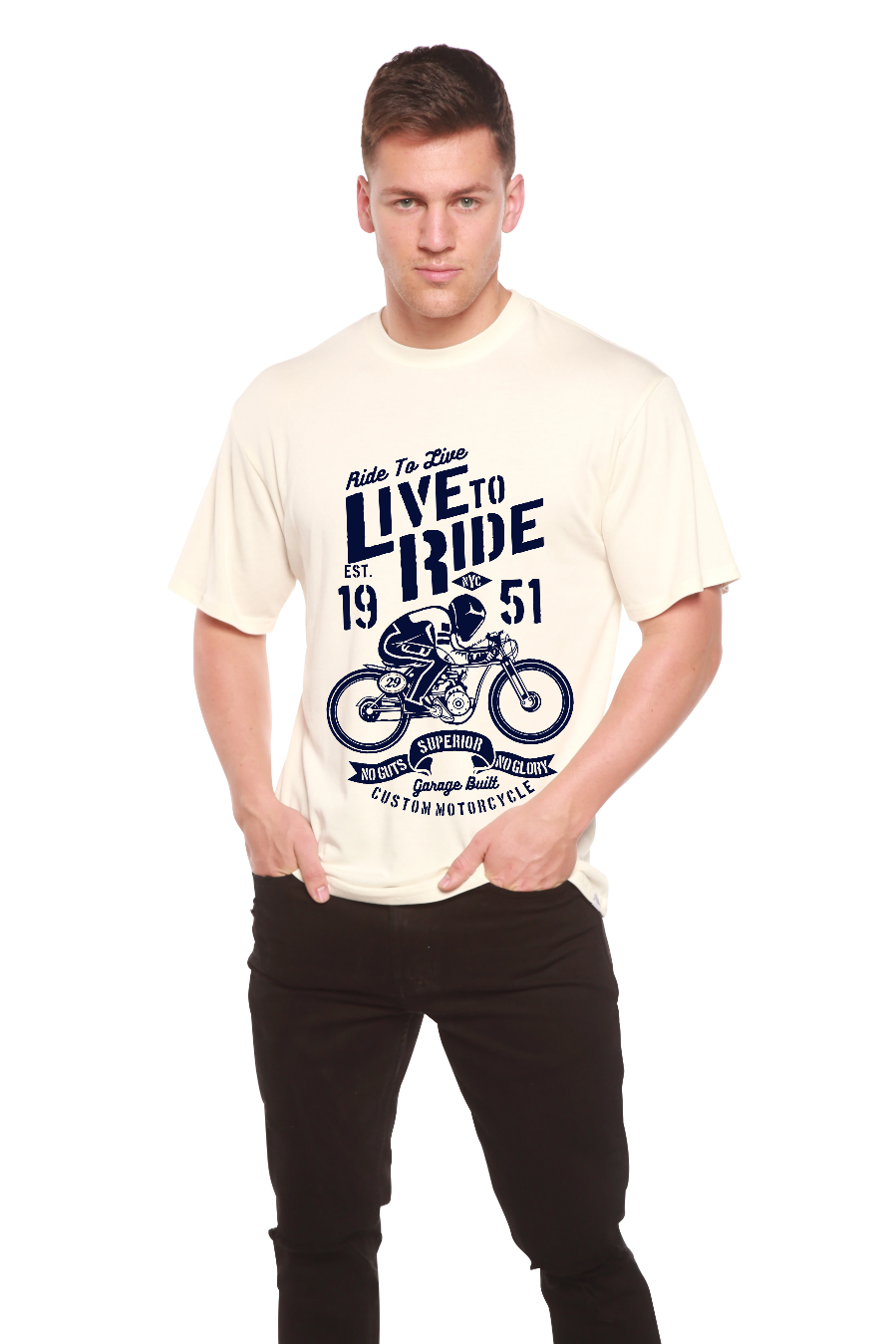 T-shirt graphique à manches courtes pour homme en viscose de bambou/coton biologique "Live To Ride"