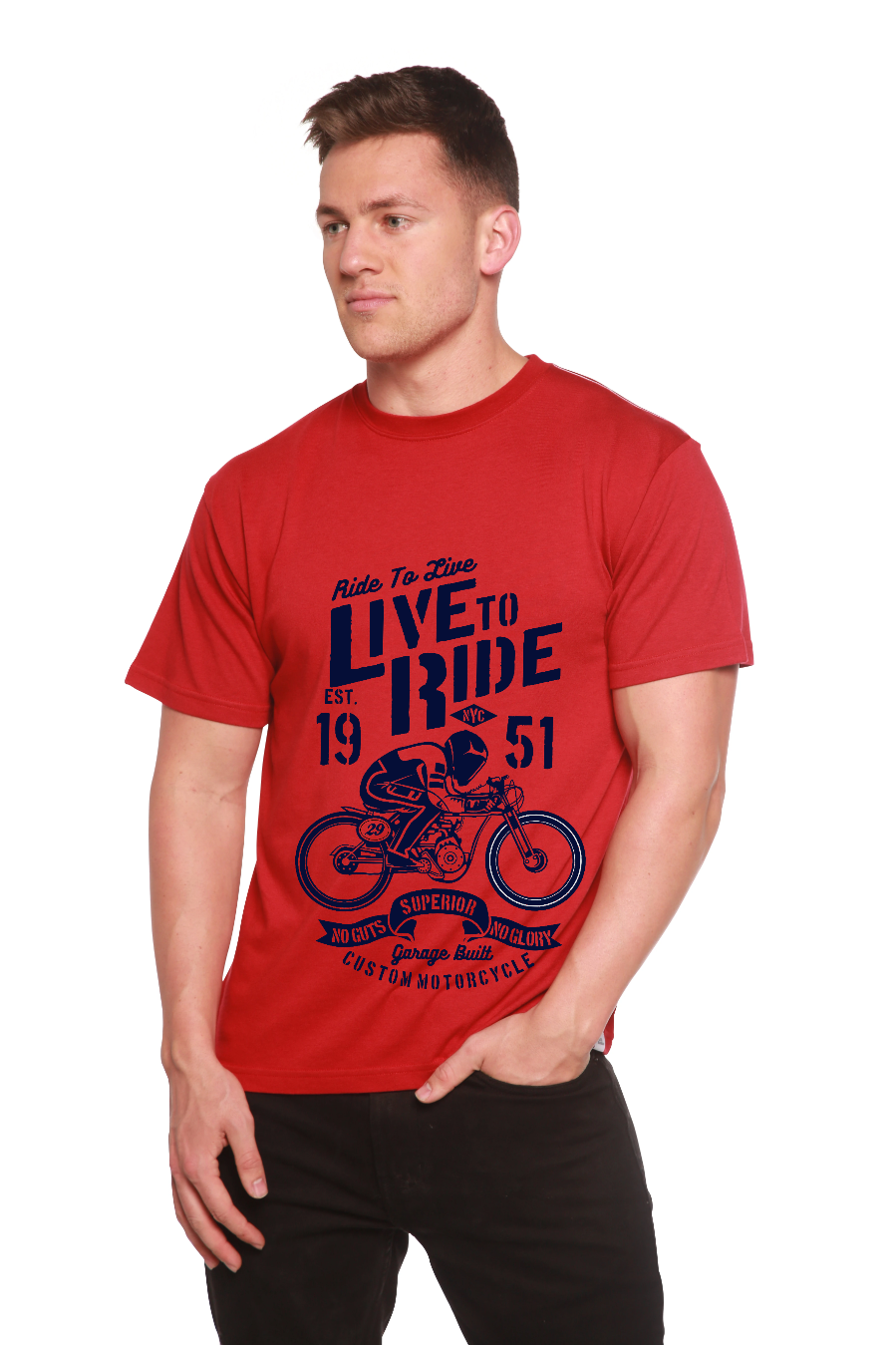 T-shirt graphique à manches courtes pour homme en viscose de bambou/coton biologique "Live To Ride"