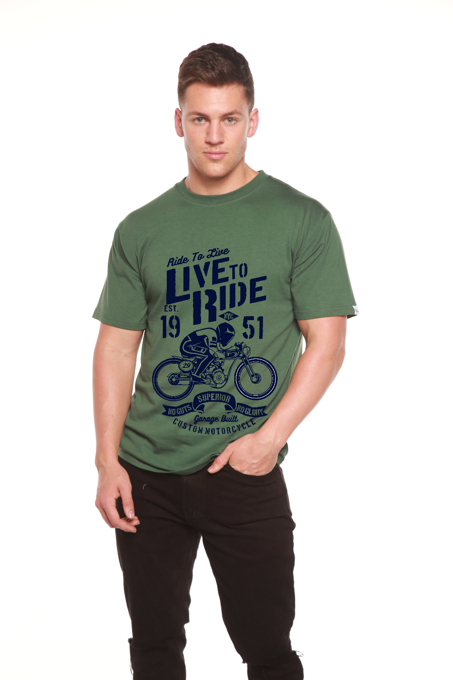 T-shirt graphique à manches courtes pour homme en viscose de bambou/coton biologique "Live To Ride"
