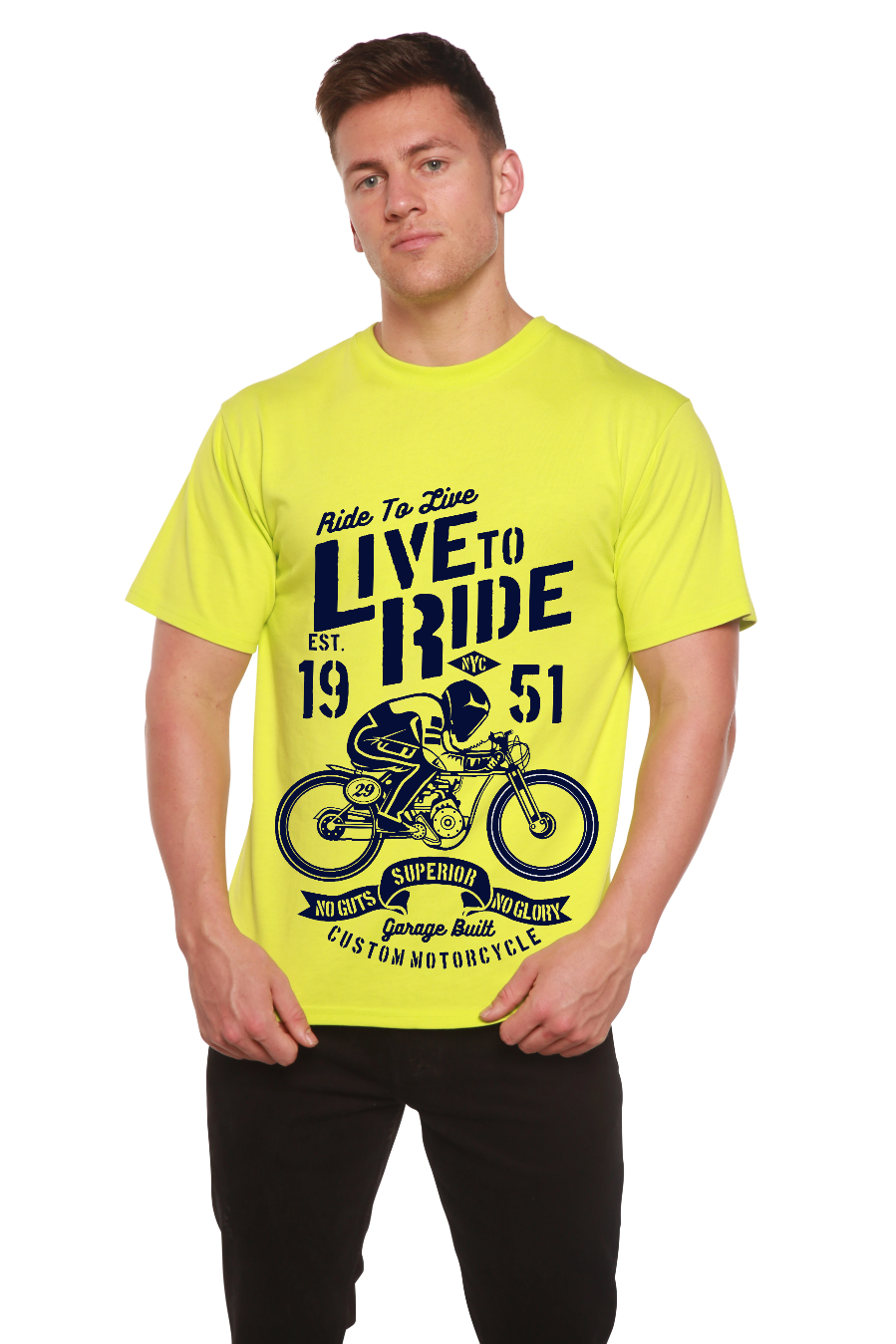 T-shirt graphique à manches courtes pour homme en viscose de bambou/coton biologique "Live To Ride"
