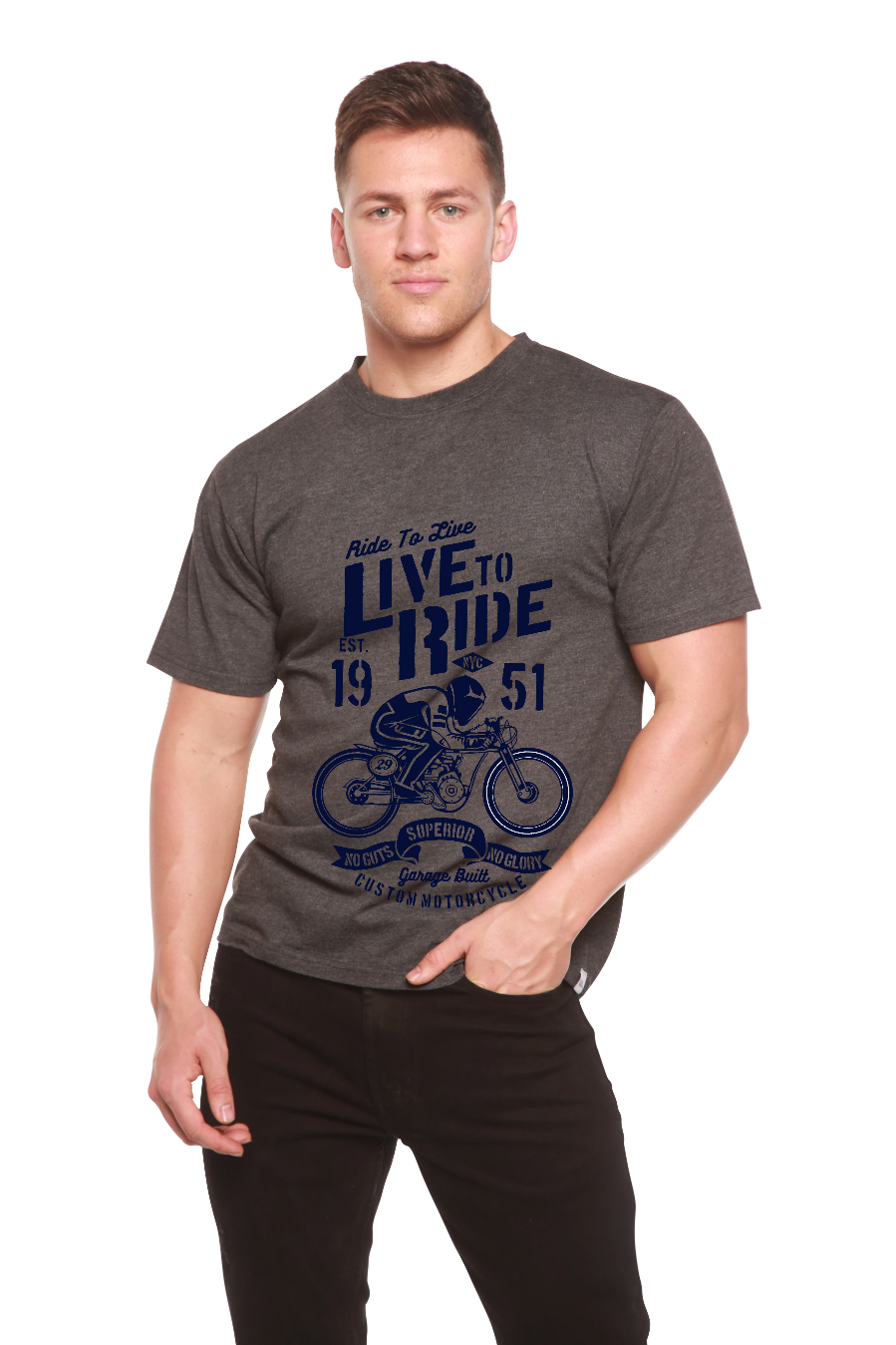 T-shirt graphique à manches courtes pour homme en viscose de bambou/coton biologique "Live To Ride"