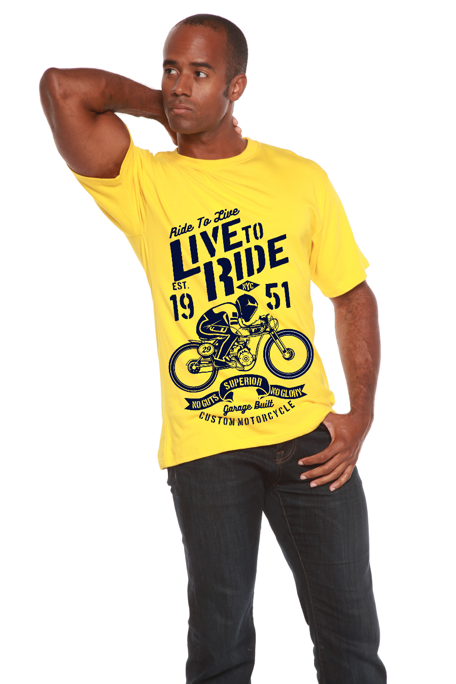 T-shirt graphique à manches courtes pour homme en viscose de bambou/coton biologique "Live To Ride"