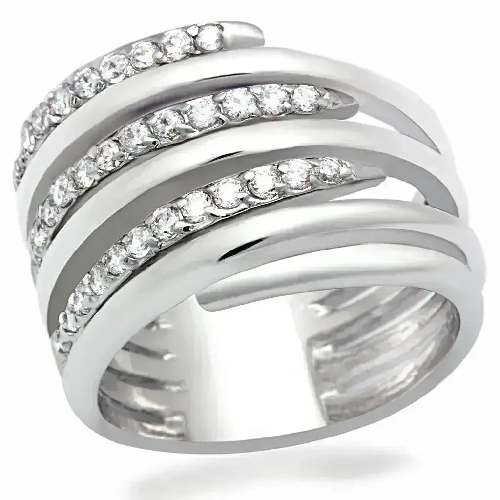LO2075 Bague en Laiton Plaqué Rhodium – Solitaire Oxyde de Zirconium AAA (Audacieux & Brillant)