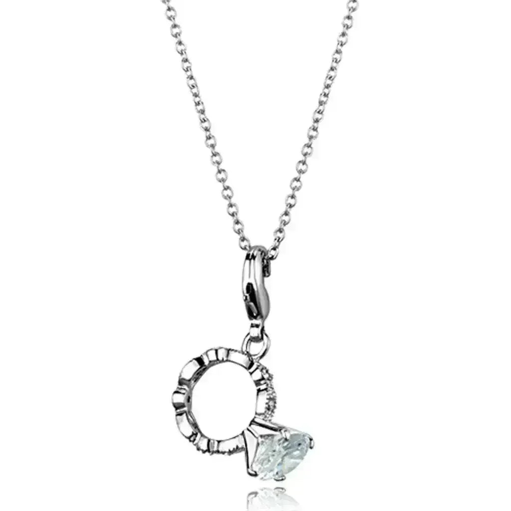 LO3490 - Pendentif en laiton rhodié avec zircon cubique de qualité AAA incolore