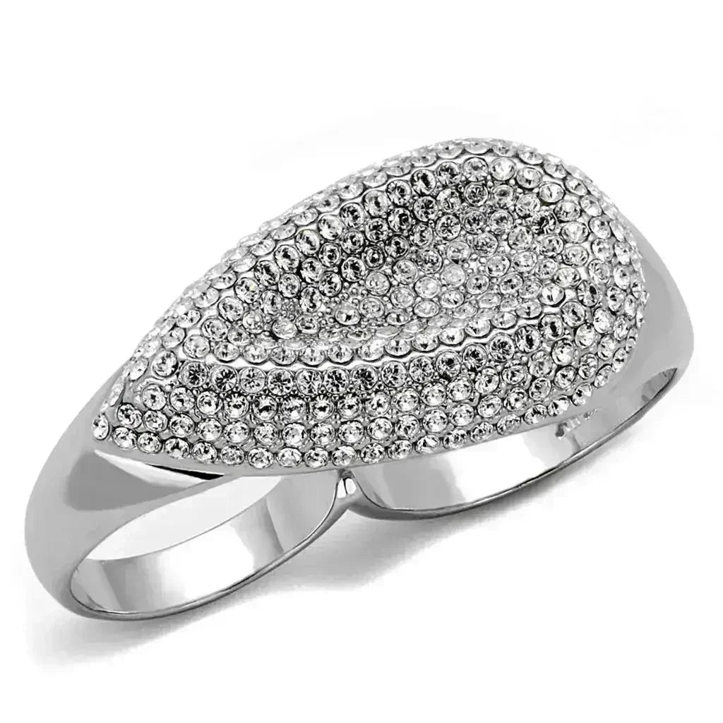 Bague en laiton plaqué rhodium – Pièce maîtresse ornée de cristaux éblouissants