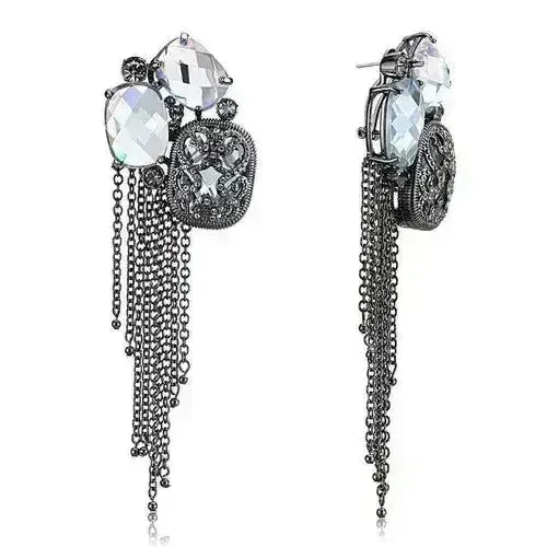 Boucles d'oreilles en laiton noir cobalt avec oxyde de zirconium AAA LO4191 - Femstylo