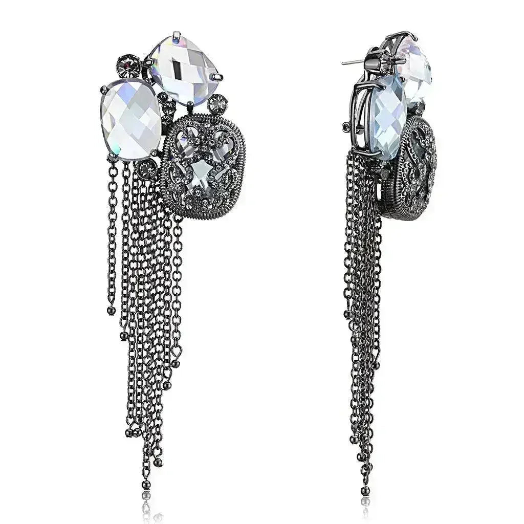Boucles d'oreilles en laiton noir cobalt avec oxyde de zirconium AAA LO4191 - Femstylo