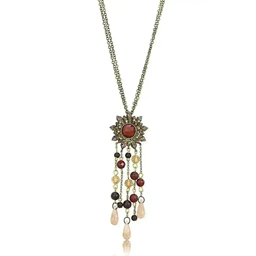 Pendentif Onyx Cuivre Antique | Chaîne Laiton avec Pierre Grenat - Femstylo