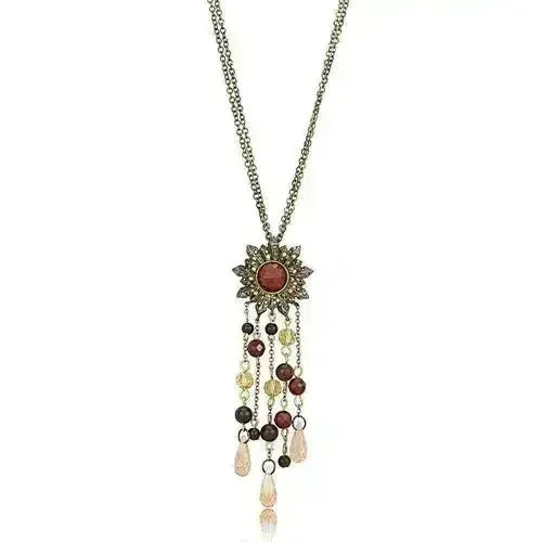 Pendentif Onyx Cuivre Antique | Chaîne Laiton avec Pierre Grenat - Femstylo