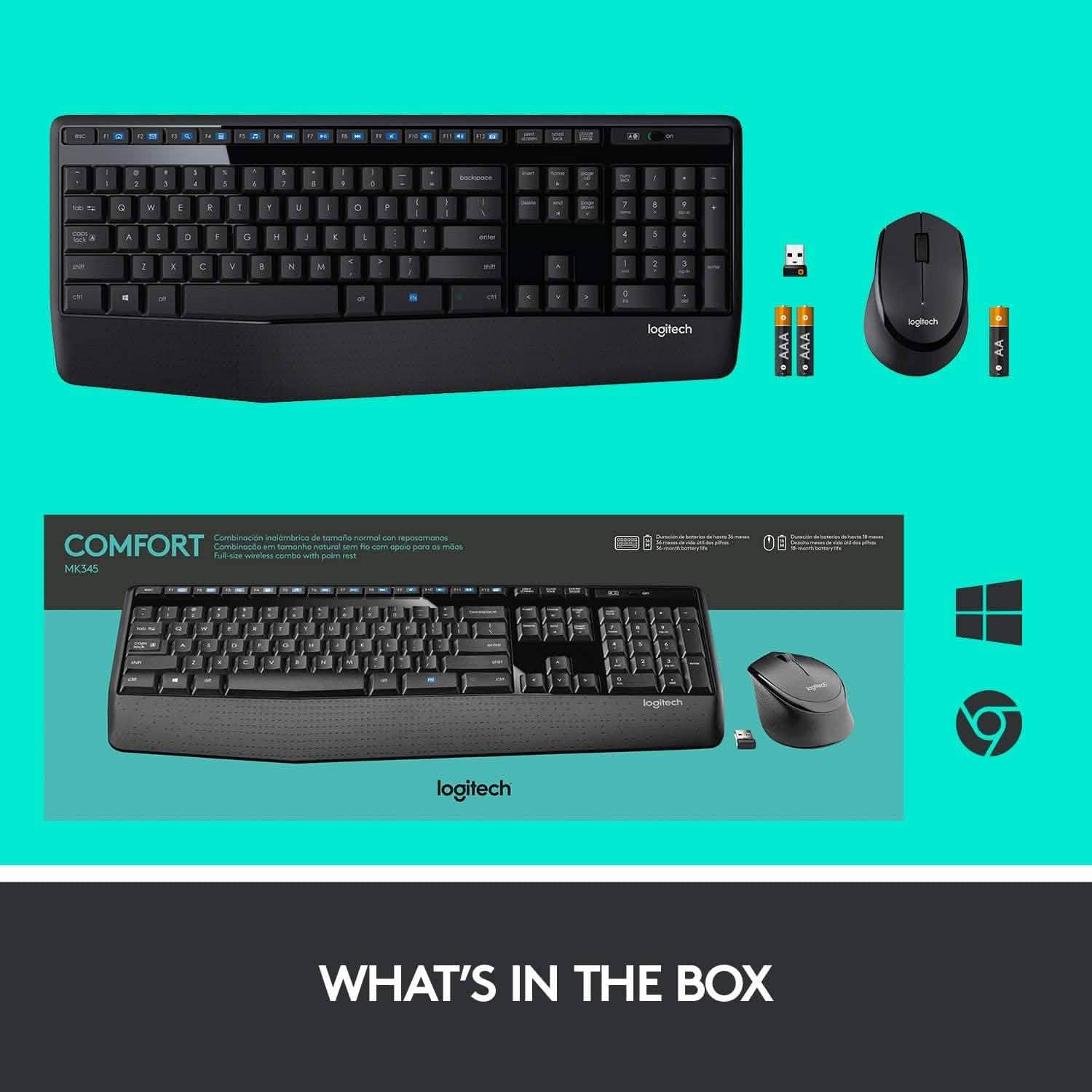 Clavier Logitech sans fil grand format avec souris confortable pour droitier (reconditionné)
