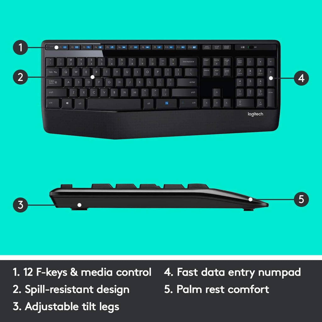 Clavier Logitech sans fil grand format avec souris confortable pour droitier (reconditionné)
