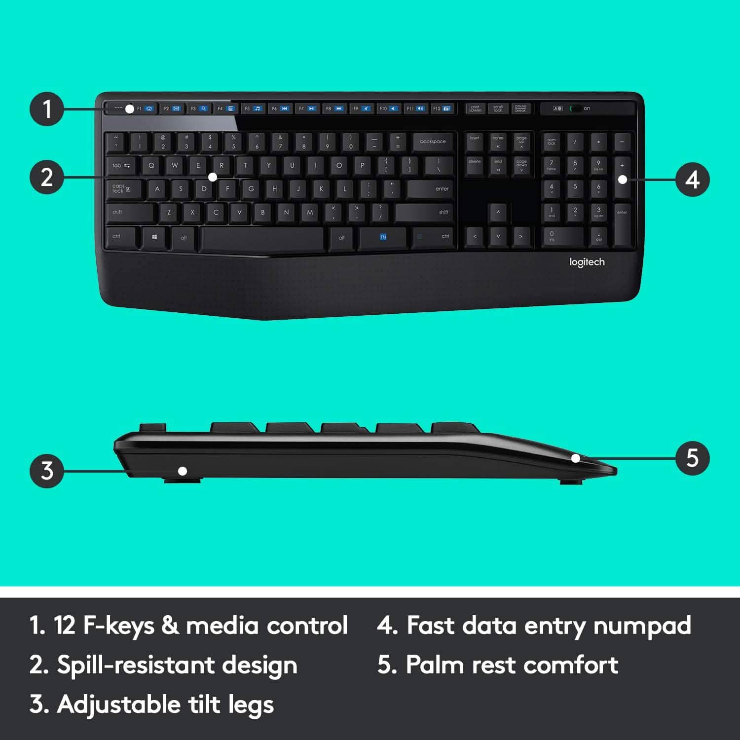 Clavier Logitech sans fil grand format avec souris confortable pour droitier (reconditionné)