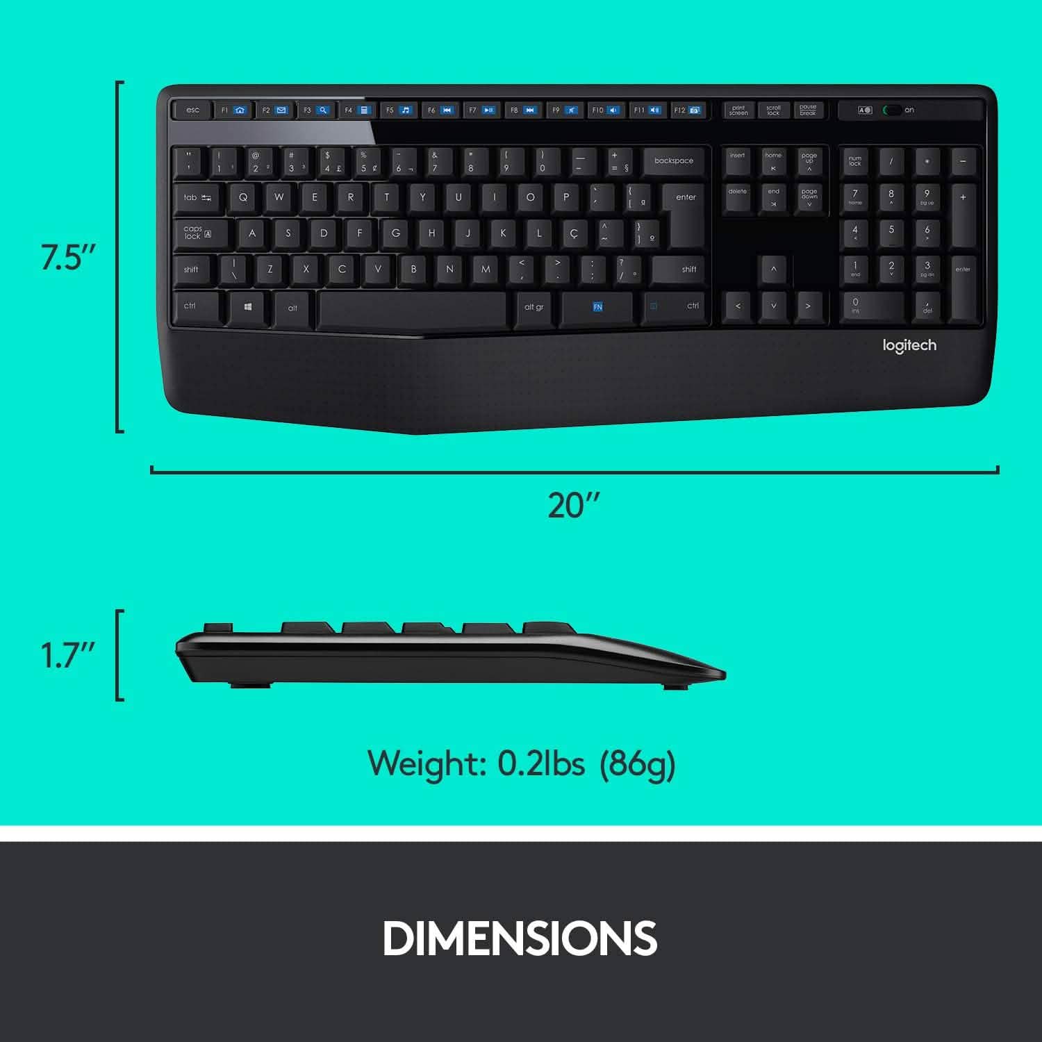 Clavier Logitech sans fil grand format avec souris confortable pour droitier (reconditionné)
