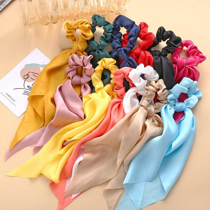 Long Ruban Femme Queue de Cheval Chouchous Foulard Élastique Cheveux Bande Noué Flux Cheveux Liens Soyeux Satin Cheveux Corde Queue de Cheval Titulaire Accessoires pour Femmes