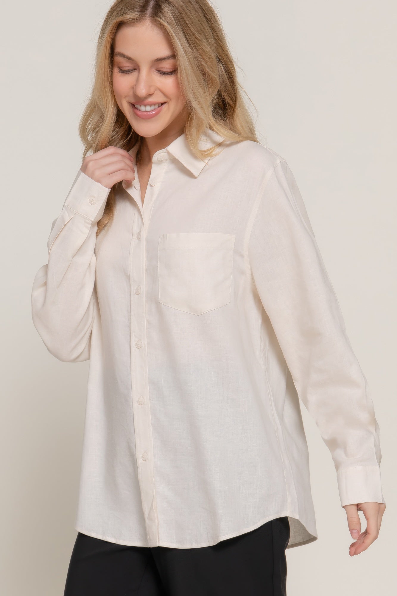 Chemise à manches longues en lin mélangé