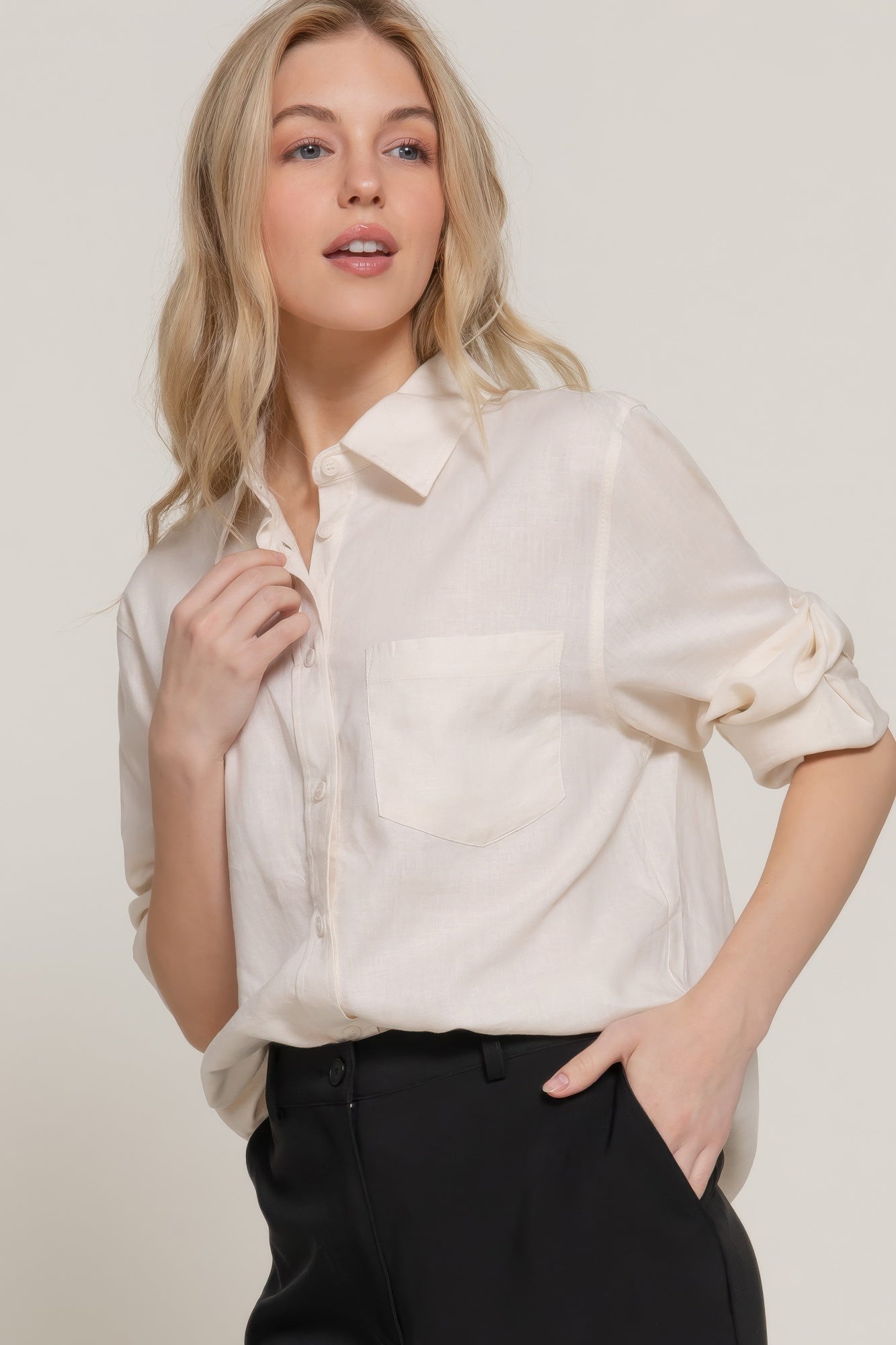 Chemise à manches longues en lin mélangé